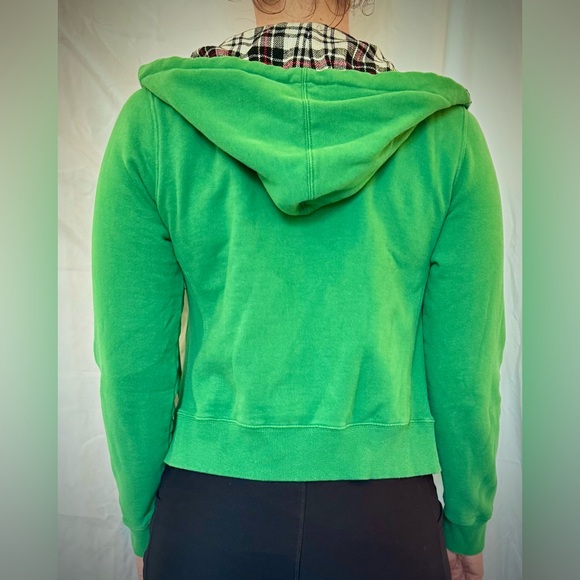 California Reflex Green Star Zip Hoodie with Black White Red Plaid Hood Lining - Picture 3 of 8